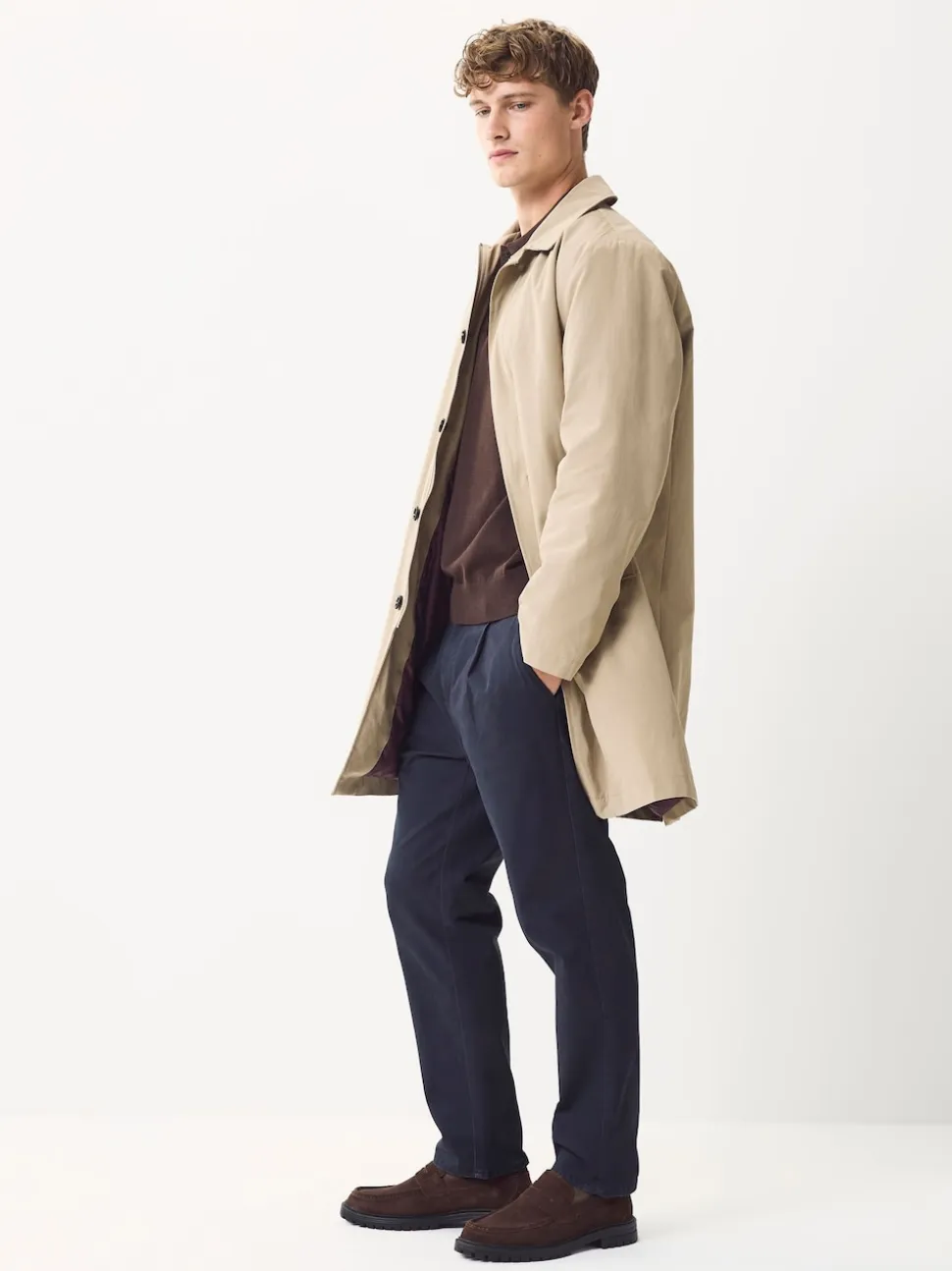Blue Regular Tapered Fit Single Pleated Stretch Chinos Trousers
