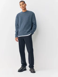 Blue Relaxed Fit Cosy Crew Neck Jumper with Wool