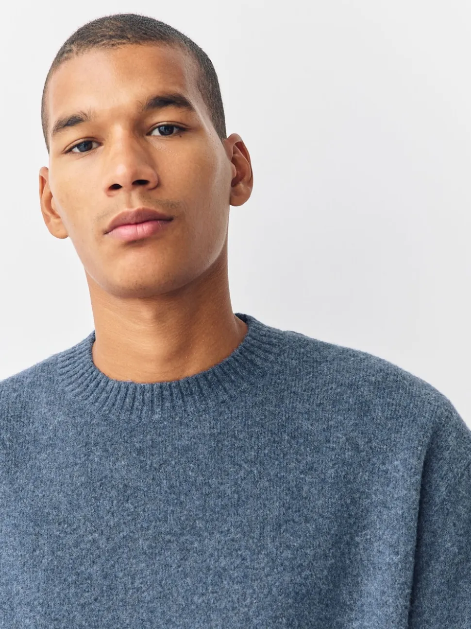 Blue Relaxed Fit Cosy Crew Neck Jumper with Wool