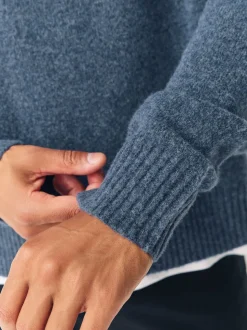 Blue Relaxed Fit Cosy Crew Neck Jumper with Wool