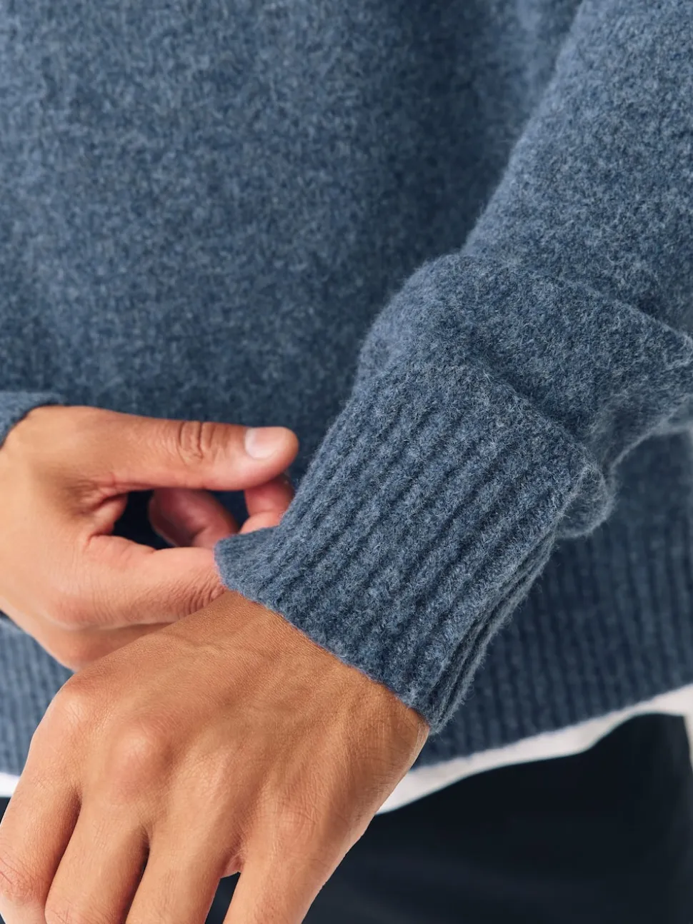 Blue Relaxed Fit Cosy Crew Neck Jumper with Wool