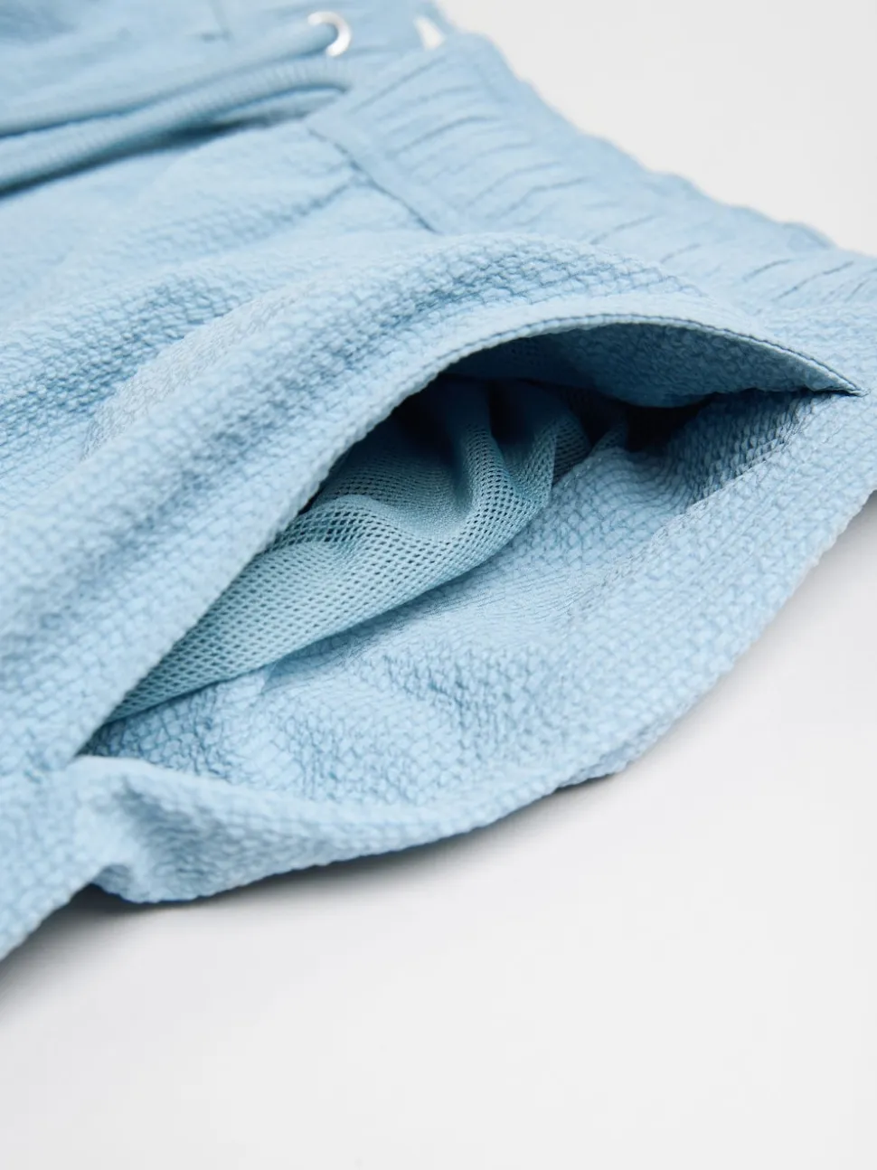 Blue Seersucker Swim Shorts