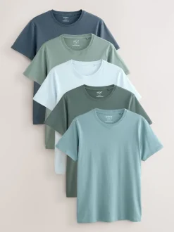 Blue Slim Fit 100% Cotton Layering T-Shirts 5 Pack