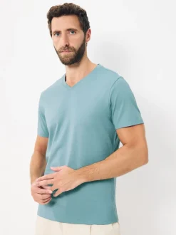 Blue Slim Fit 100% Cotton V-Neck Layering T-Shirts 5 Pack