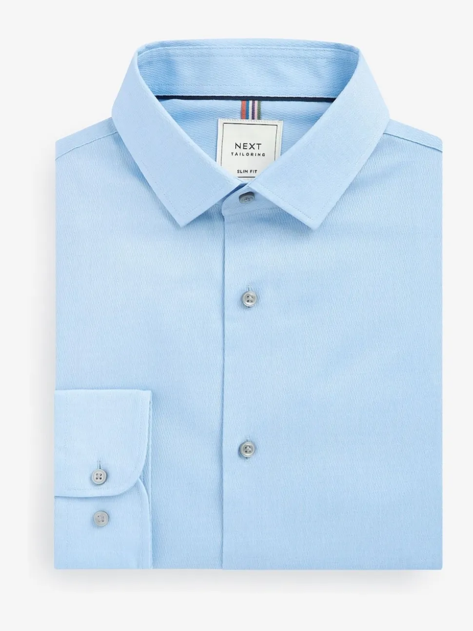 Blue Slim Fit Easy Care Textured Single Cuff Smart Shirt