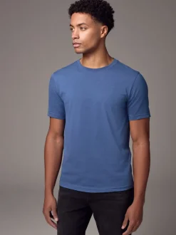 Blue Slim Fit Essential Crew Neck Cotton T-Shirt