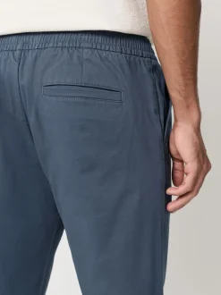 Blue Slim Fit Pleated Stretch Chinos Trousers With Elasticated Waist