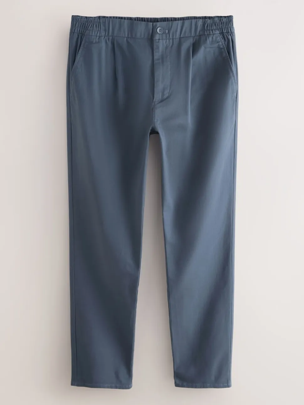 Blue Slim Fit Pleated Stretch Chinos Trousers With Elasticated Waist
