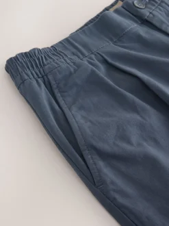Blue Slim Fit Pleated Stretch Chinos Trousers With Elasticated Waist