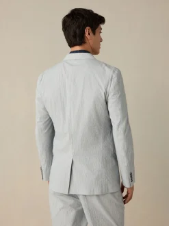 Blue Slim Fit Seersucker Stripe Suit Jacket