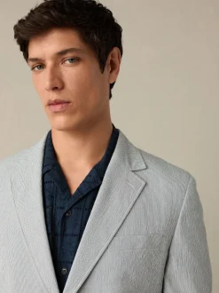 Blue Slim Fit Seersucker Stripe Suit Jacket