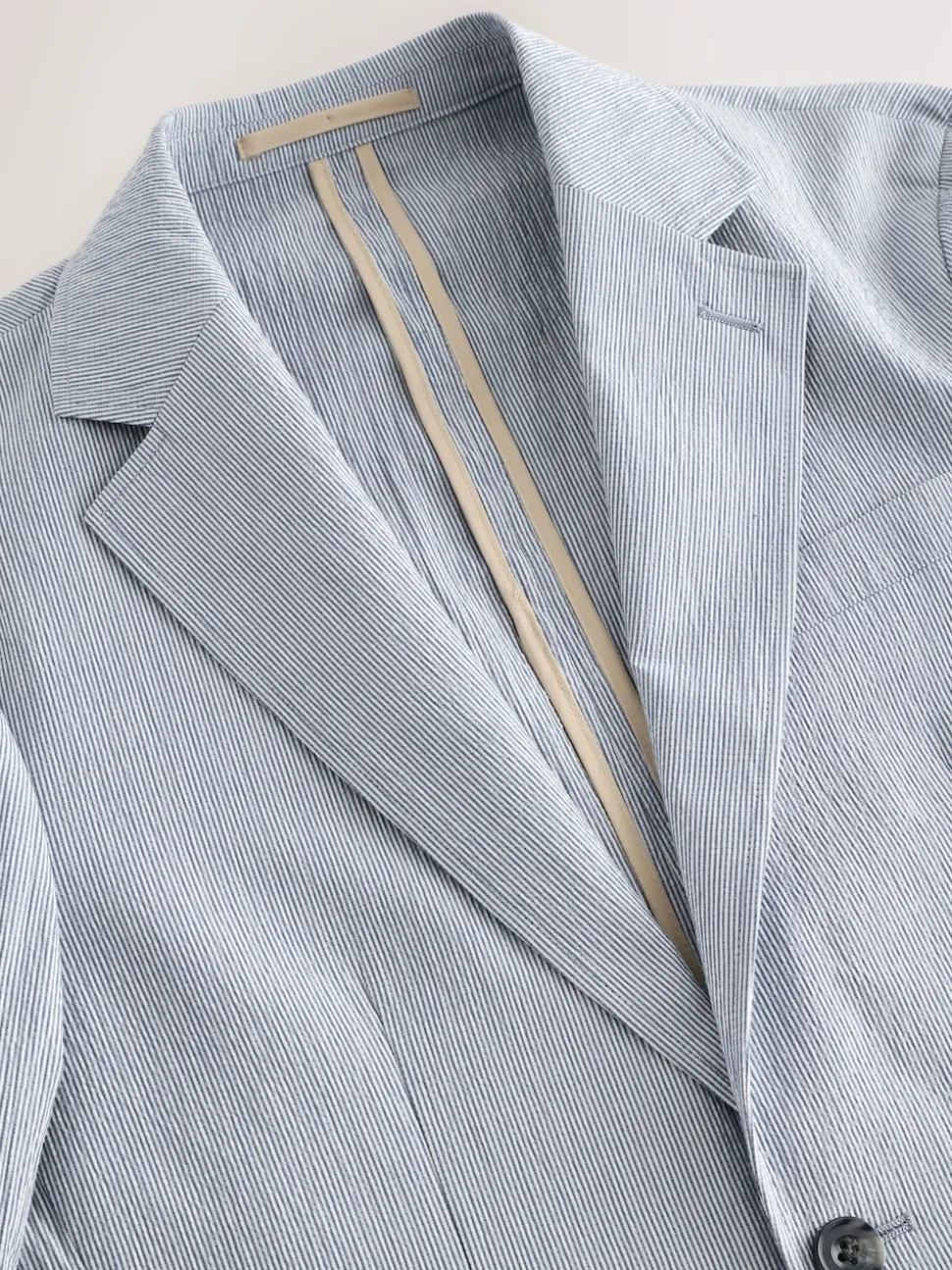 Blue Slim Fit Seersucker Stripe Suit Jacket