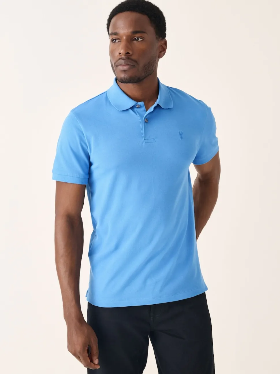 Blue Slim Fit Short Sleeve Pique Polo Shirt