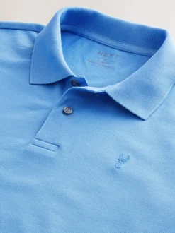 Blue Slim Fit Short Sleeve Pique Polo Shirt
