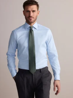 Blue Slim Fit Signature 100% Cotton with Textured Smart Shirt