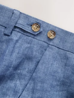 Blue Slim Fit Signature Leomaster Italian 100% Linen Fabric Suit Trousers