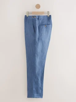 Blue Slim Fit Signature Leomaster Italian 100% Linen Fabric Suit Trousers