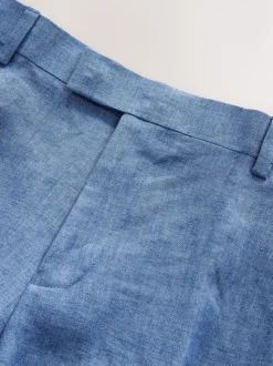 Blue Slim Fit Signature Leomaster Italian 100% Linen Fabric Suit Trousers