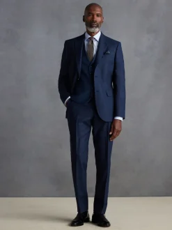 Blue Slim Fit Signature Zignone Italian Wool Cashmere Blend Flannel Suit Trousers