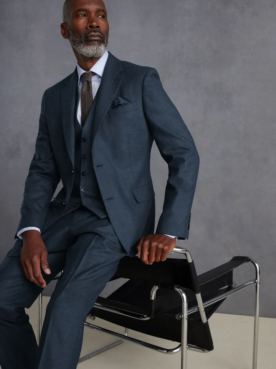 Blue Slim Fit Signature Zignone Italian Wool Cashmere Blend Flannel Suit Jacket