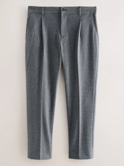 Blue Slim Fit Smart Elasticated Back Textured Trousers with Stretch