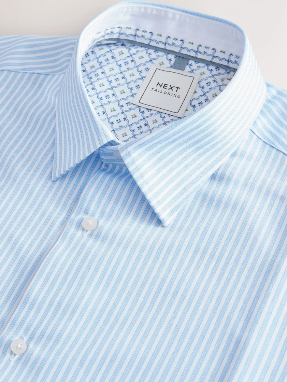 Blue Slim Fit Stripe Easy care Textured Trimmed Shirt