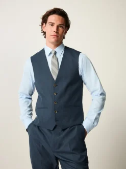 Blue Slim Fit Textured Flannel Suit Waistcoat