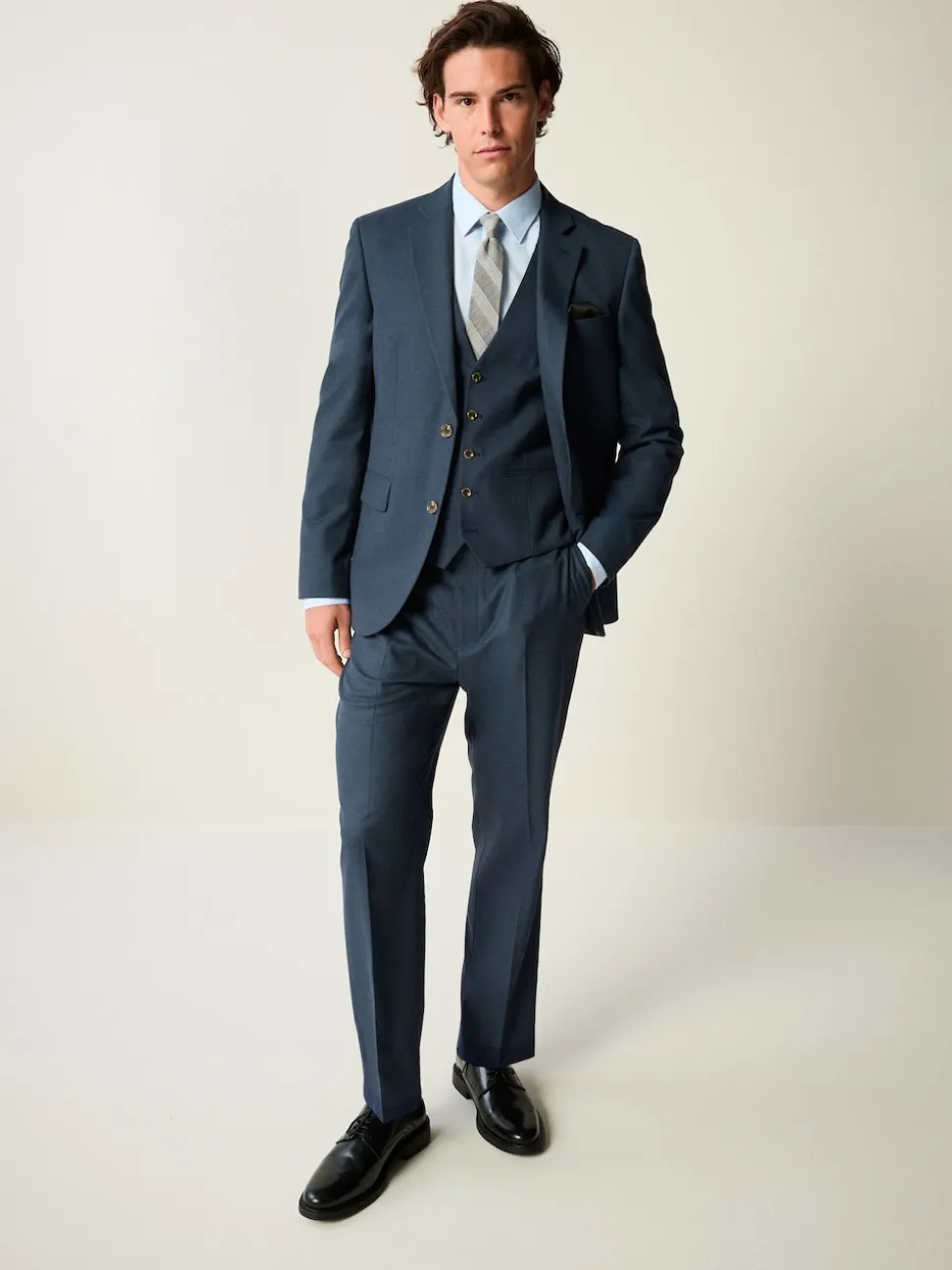 Blue Slim Fit Textured Flannel Suit Waistcoat