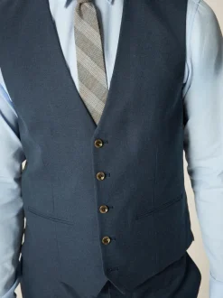 Blue Slim Fit Textured Flannel Suit Waistcoat