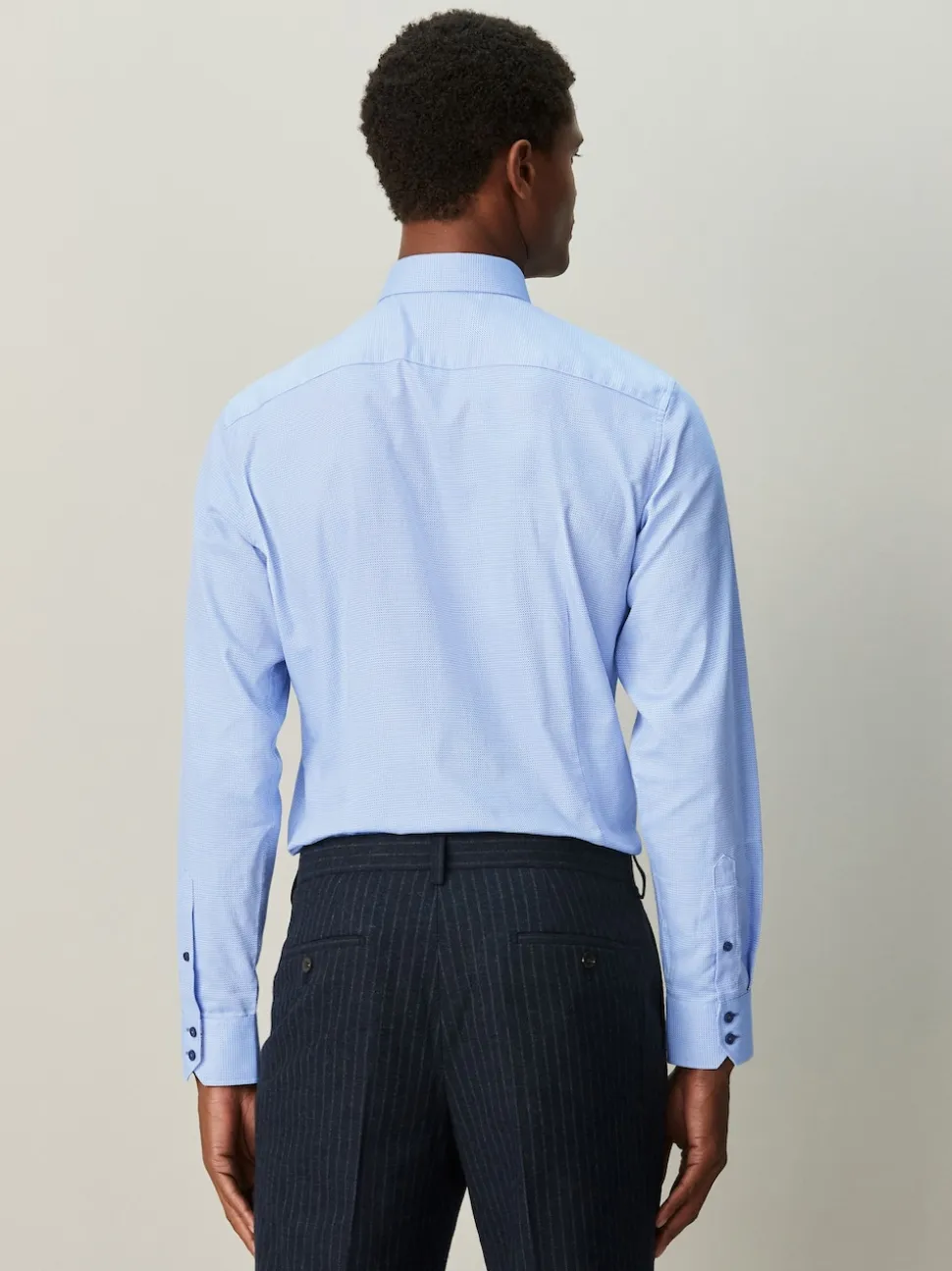 Blue Slim Fit Textured Long Sleeve Formal Shirt with Trim