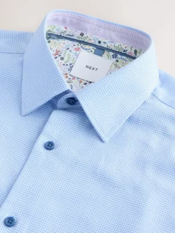 Blue Slim Fit Textured Long Sleeve Formal Shirt with Trim