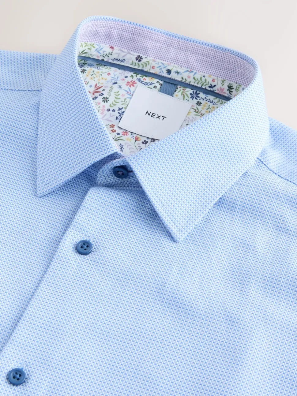 Blue Slim Fit Textured Long Sleeve Formal Shirt with Trim