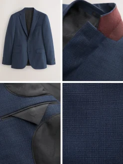 Blue Slim Fit Textured Wool Blend Suit Jacket