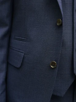 Blue Slim Fit Textured Wool Blend Suit Jacket