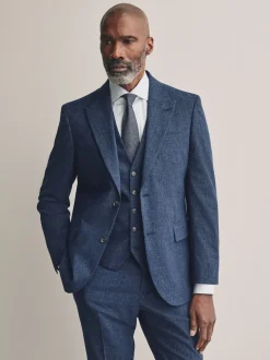 Blue Slim Fit Tollegno Linen Blend Check Suit Jacket