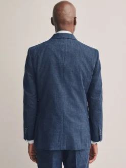 Blue Slim Fit Tollegno Linen Blend Check Suit Jacket