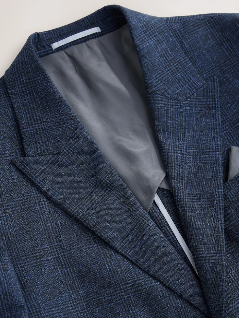 Blue Slim Fit Tollegno Linen Blend Check Suit Jacket