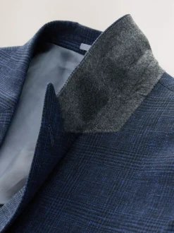 Blue Slim Fit Tollegno Linen Blend Check Suit Jacket