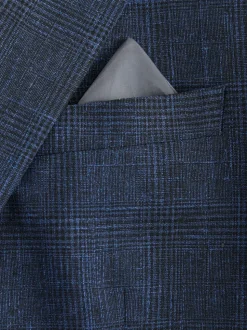Blue Slim Fit Tollegno Linen Blend Check Suit Jacket