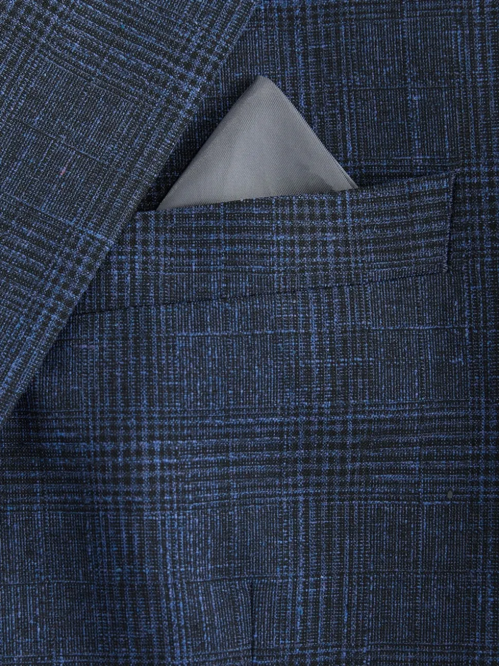 Blue Slim Fit Tollegno Linen Blend Check Suit Jacket