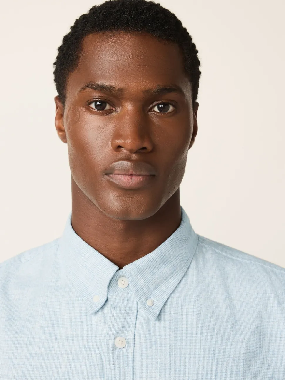 Blue Standard Collar Cotton Linen Blend Short Sleeve Shirt