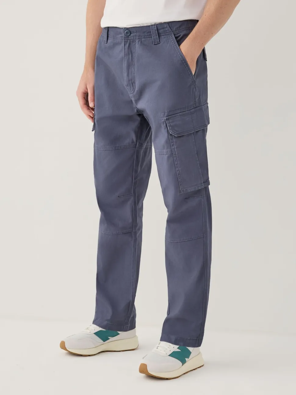 Blue Straight Fit Cotton Stretch Cargo Trousers