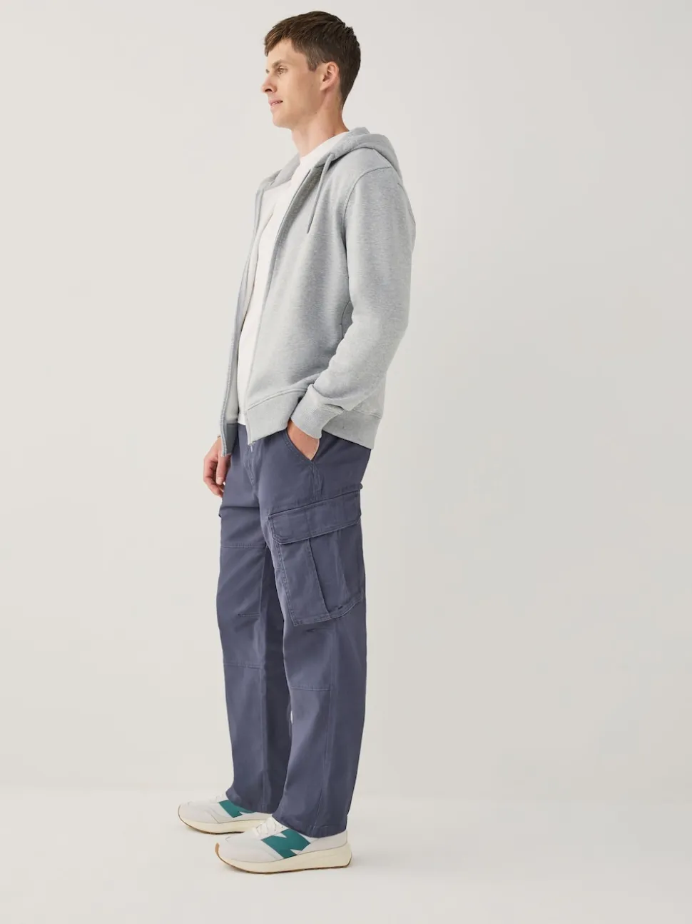 Blue Straight Fit Cotton Stretch Cargo Trousers