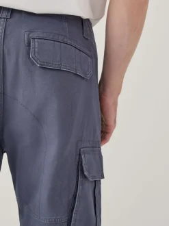 Blue Straight Fit Cotton Stretch Cargo Trousers