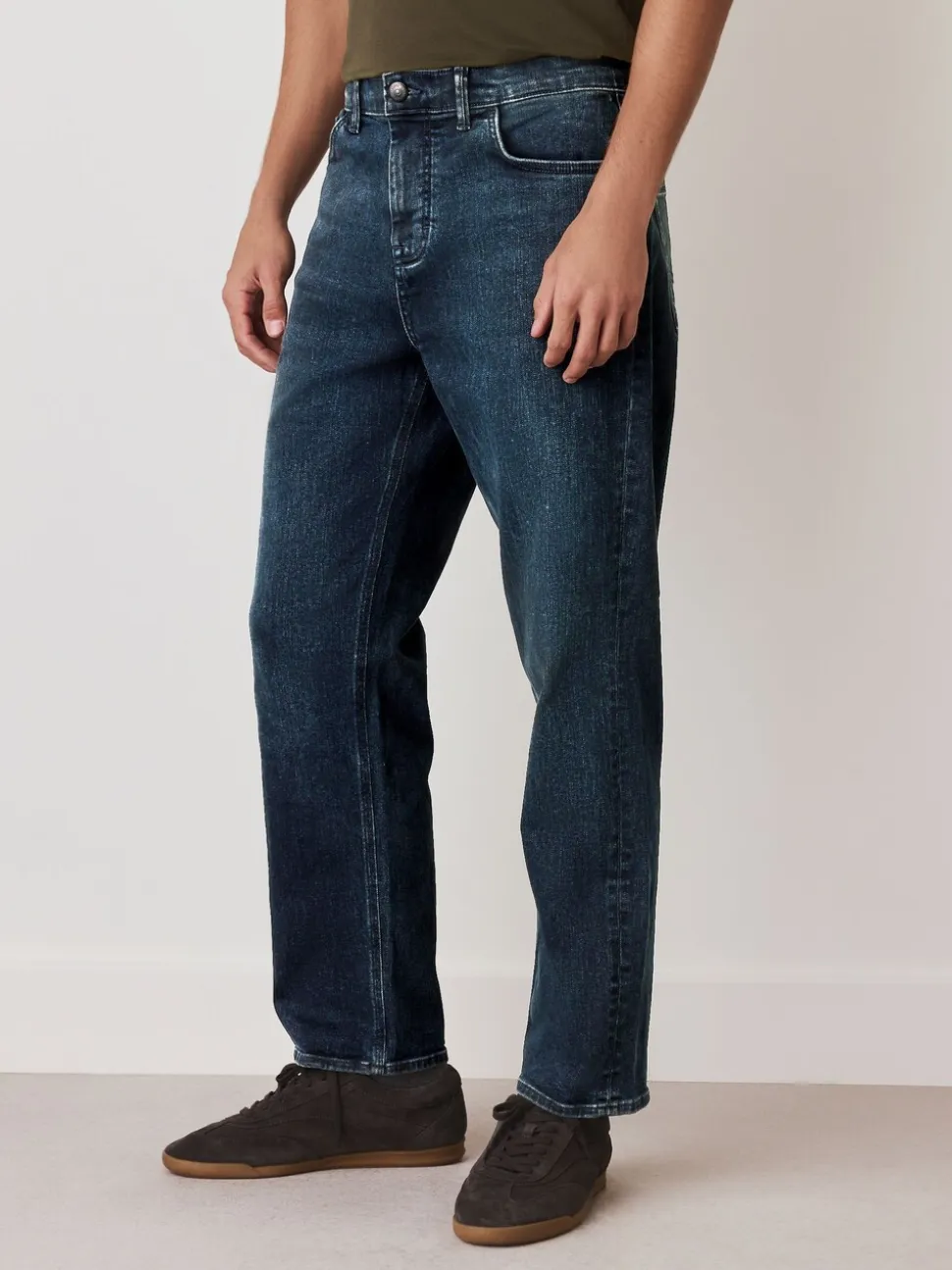 Blue Straight Fit Premium Crosshatch Denim Jeans