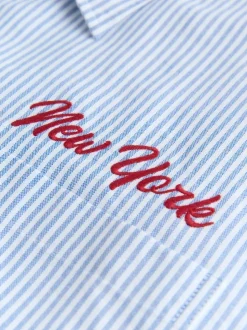 Blue Stripe Embroidered New York Short Sleeve Shirt