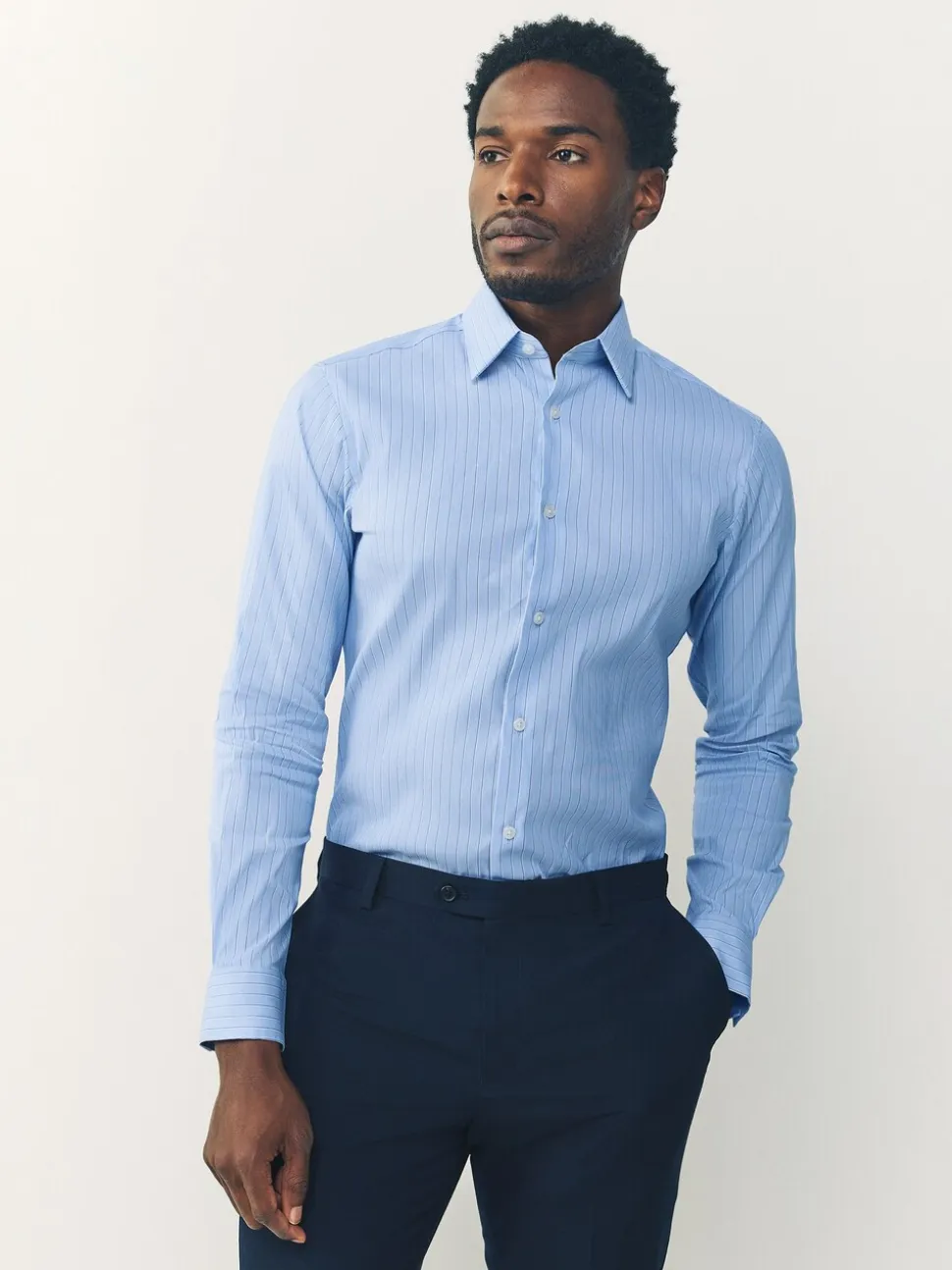 Blue Stripe Muscle Fit Motionflex Textured Shirt