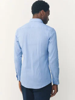 Blue Stripe Muscle Fit Motionflex Textured Shirt