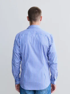 Blue Stripe Slim Fit 100% Cotton Signature Single Cuff Shirt