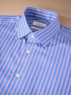 Blue Stripe Slim Fit 100% Cotton Signature Single Cuff Shirt